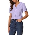 thumbnail image 4 of INSPIRE CHIC Blouses pour Femmes Peter Pan Col Manches Courtes Bouffantes Chemise à Volants à Carreaux Hauts TG Violet, 4 of 4