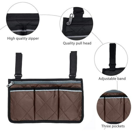 Armrests Secure Storage Bag, Brown Leather Wheelchair