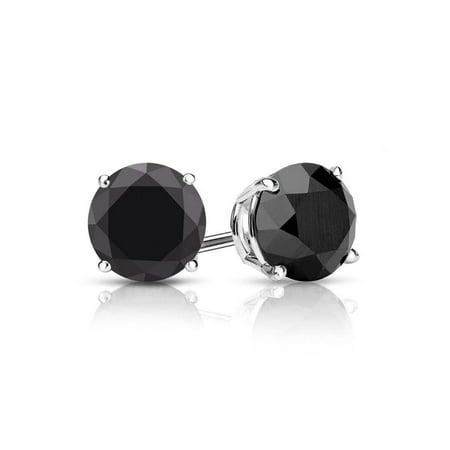 14K White Gold Black Round Plated Diamond 4mm Stud Earrings by Paris Jewelry