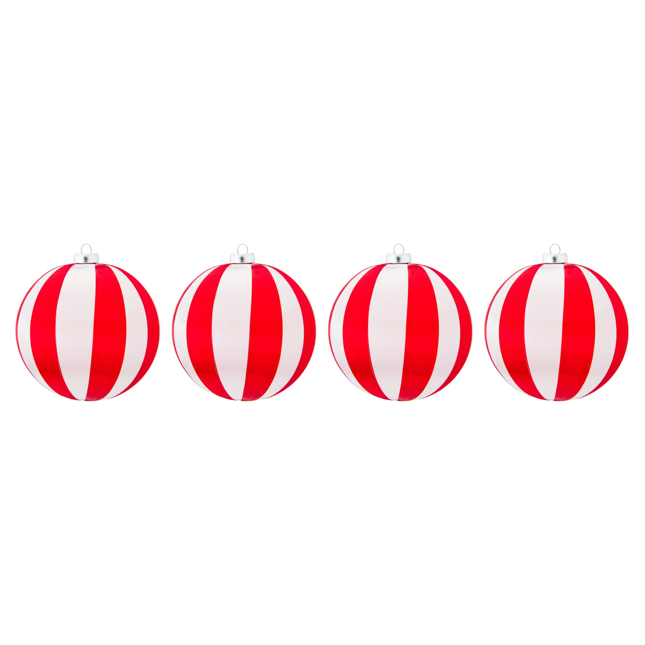 4-Count Red and White Stripe Ball Christmas Ornaments, 4", by Holiday Time