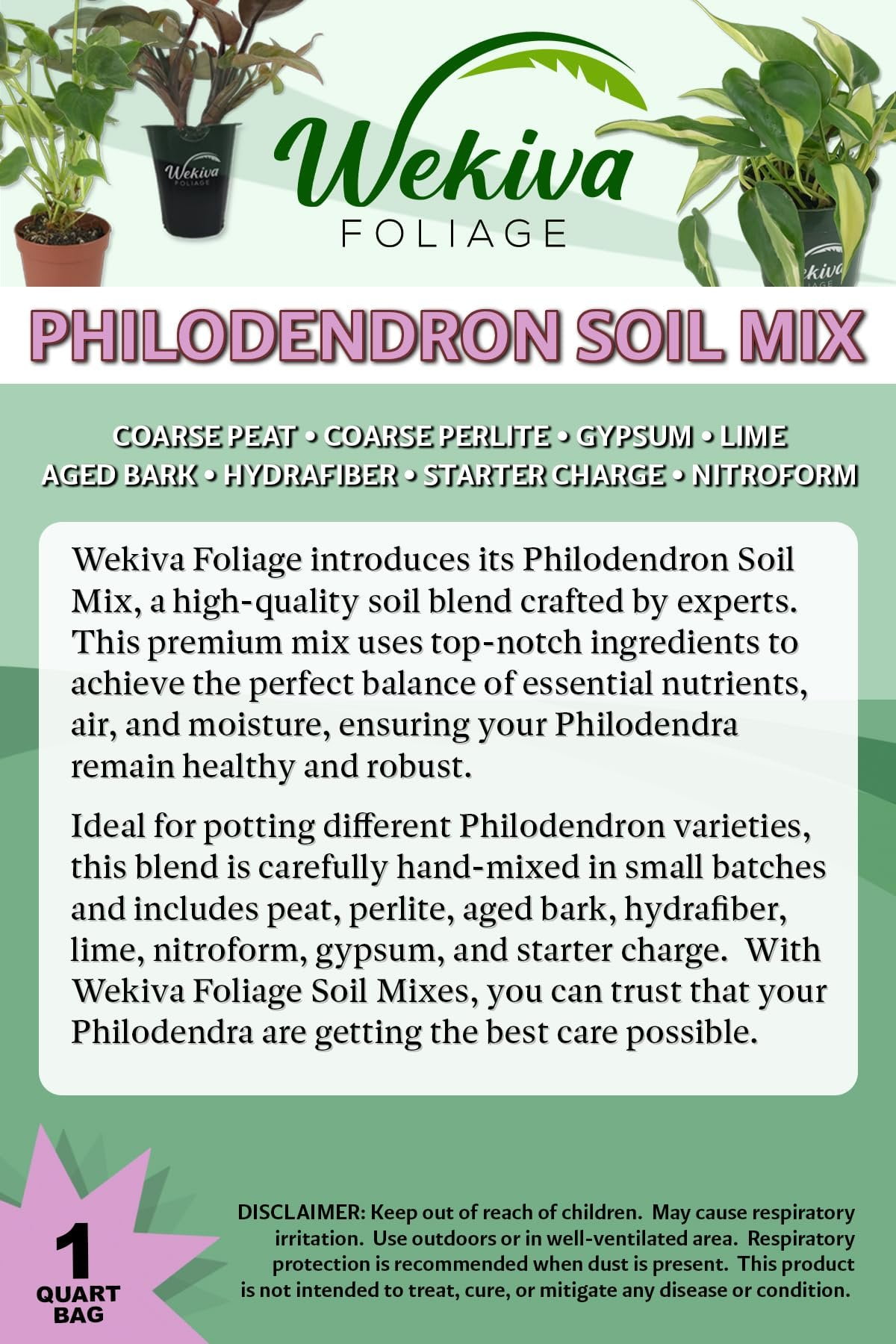 Philodendron Growing Soil Mix  4 Quarts - Custom Soil Blend  Potting Mix for Philodendron Plants  Specially Developed by and for Professional Nursery Growers - Nutrient-Rich Formula