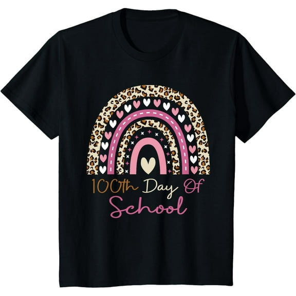 Leopard 100 Days of School 100th Day of School Rainbow Girls T-Shirt
