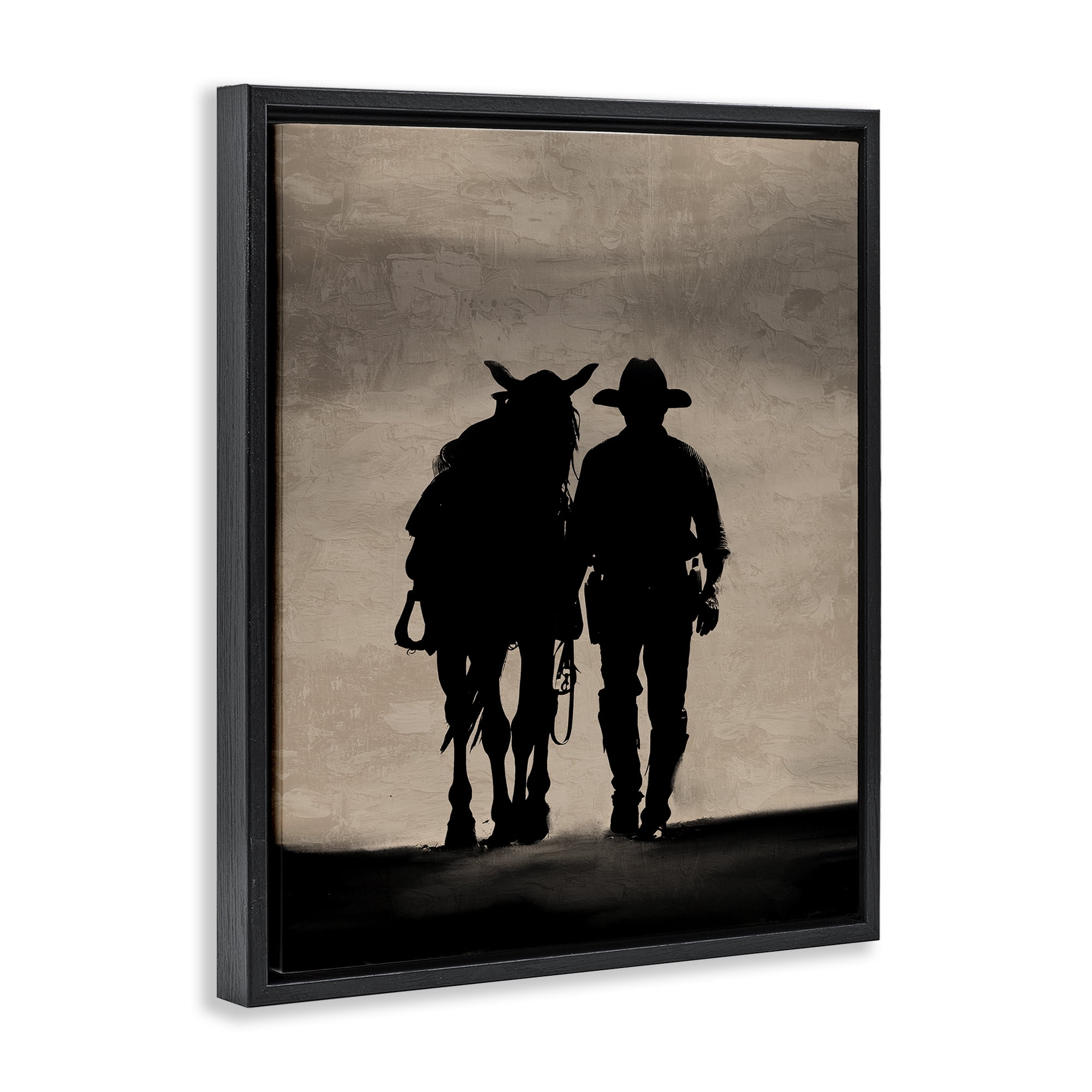 Stupell Industries Best Friends Horse & Cowboy People Painting Black Floater Framed Canvas Art Print Wall Art, 25 x 31