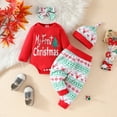 thumbnail image 3 of GYRATEDREAM Newborn Baby Girls Christmas Clothes Ribbed Ruffled Romper+Sweatpants+Headband Infant Outfit Set for 0-18M Red-E, 3 of 11
