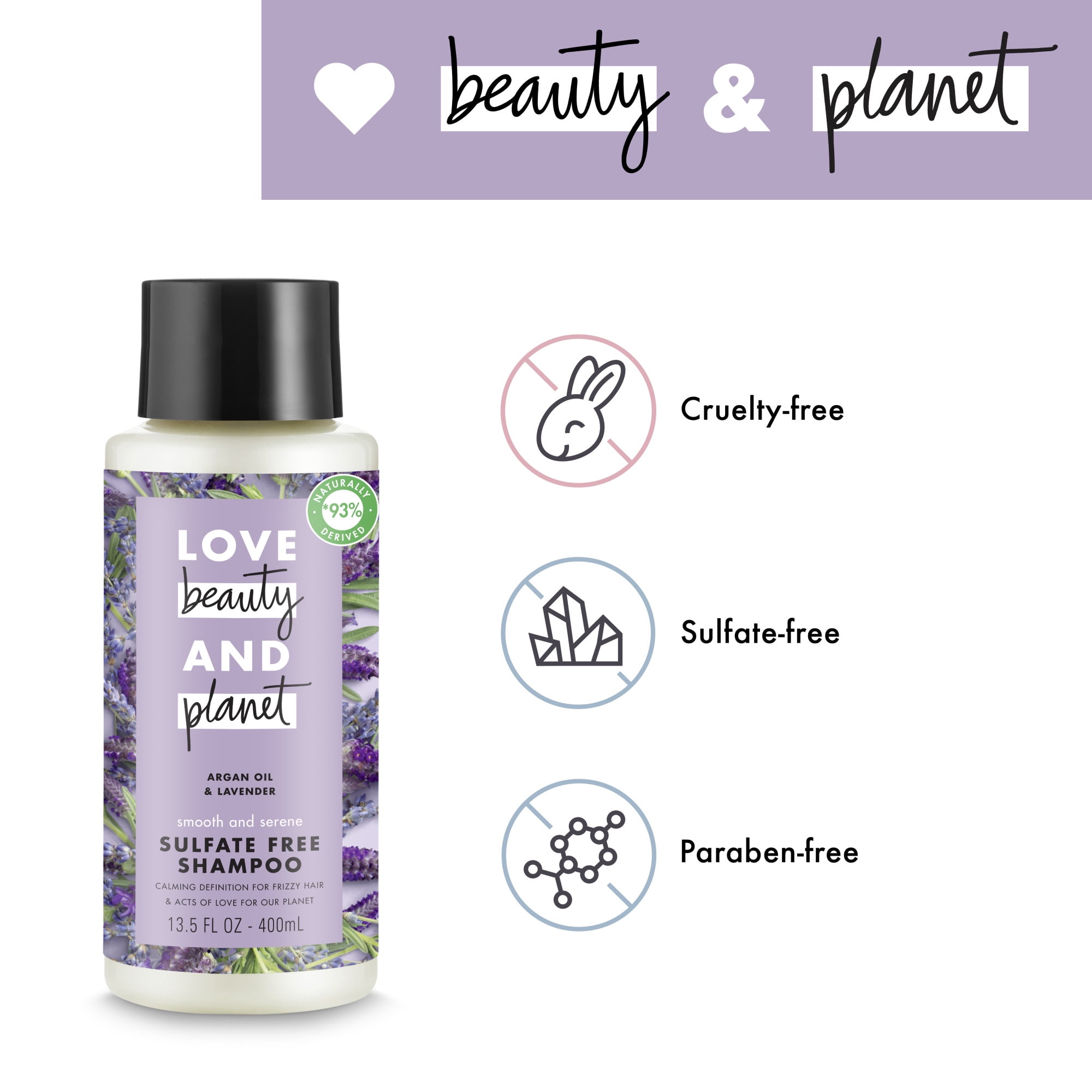 Love Beauty and Planet Argan Oil and Lavender Sulfate Free Shampoo 13.5 fl oz