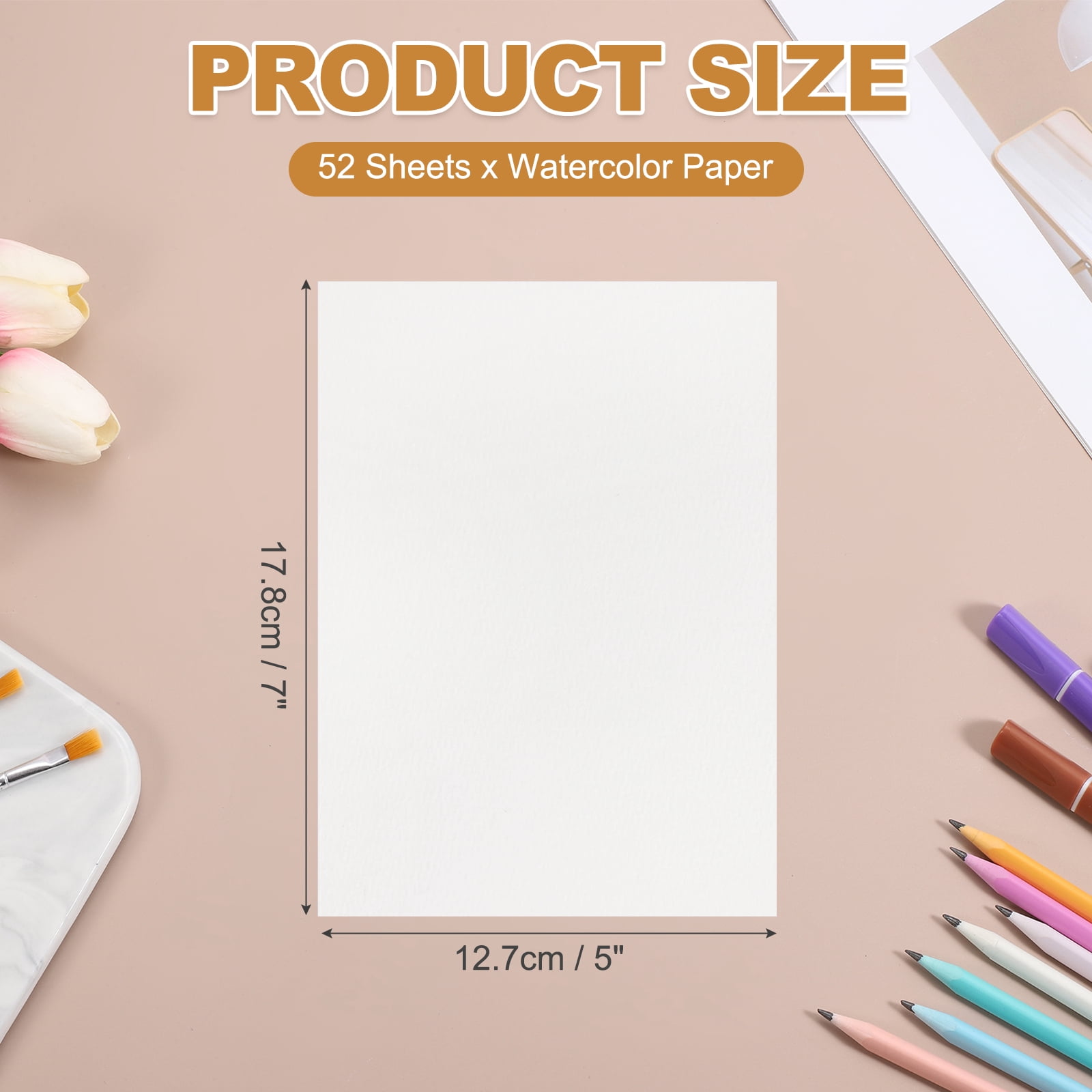 Uxcell 52 Pcs Watercolor Paper 5 x 7 Inch 140lb/300gsm Artist Painting Drawing Paper Bulk Cold Press Water Color Paint Sheet for Sketchbook Journal (Straight Corner), White