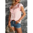 thumbnail image 4 of ABPHQTO Camiseta de manga corta con volantes y empalme de encaje rosa para mujer, 4 of 5