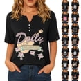 thumbnail image 4 of VNKIDY Womens Vintage Dolly Shirt Short Sleeve V Neck Country Legend Parton Memorial Graphic Tees Casual Country Music Festivals Comfort Fit Fall Tops For Women,Size XXL, 4 of 7