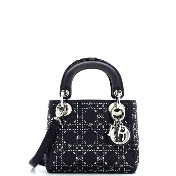Pre-Owned Lady Dior Bag Crystal Embellished Cannage Quilt Satin Mini By Rebag