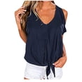 thumbnail image 1 of Pompotops Femmes Casual Solide en Vrac Col en V Manches Courtes T-shirt Tops, 1 of 7