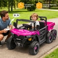 thumbnail image 4 of Track Seven 24V Ride on Dump Truck, 400W 6-Wheel Ride on UTV Car for Big Kids with Electric Dump Bed, Remote Control, Music, Lights, Spring Suspension, 24V Ride on Toy Car for Kids Aged 3+, Pink, 4 of 7
