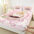 thumbnail image 3 of jejeloiu Cartoon Cute Bear Queen Sheet Sets,Music Instrument Phonograph Flat Sheet,Kawaii Bowknot Pink Tulip Queen Fitted Sheet For Girls,Breathable Home Decor,4-Piece, 3 of 7