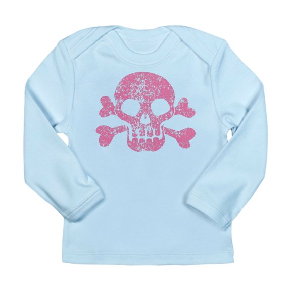 CafePress - Worn Pink Skull And Crossbones Long Sleeve Infant - Long Sleeve Infant T-Shirt