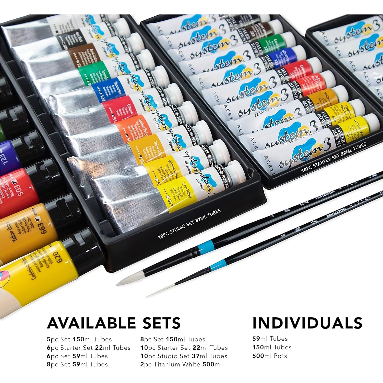 Daler-Rowney System3 Medium Body Acrylic Paints - Set of 10, Studio Colors, 37 ml