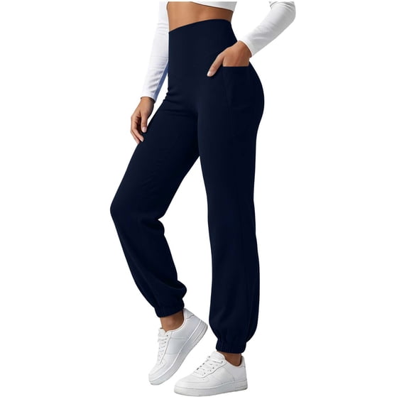 Wensltd Women High Waist Jogger Yoga Pants Side Pocket Solid Color Trousers for Sports Casual Daily Wear