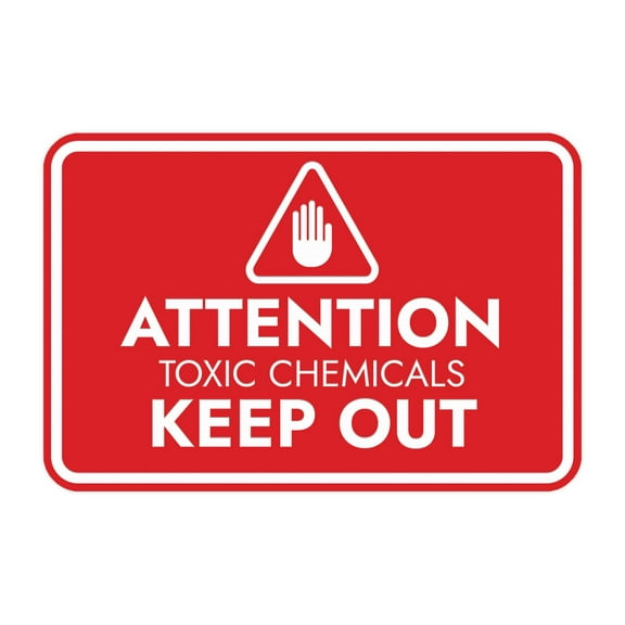 Signs ByLITA Classic Framed Attention: Toxic Chemicals - Keep Out Door or Wall Sign Easy Installation | Health And Safety | Building And Warning Sign (Red) - Large