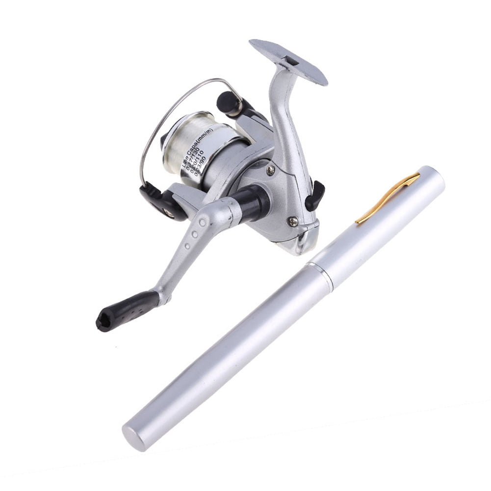 Line Silver Portable Mini Aluminum Alloy Pocket Pen Fishing Rod Pole Reel 
