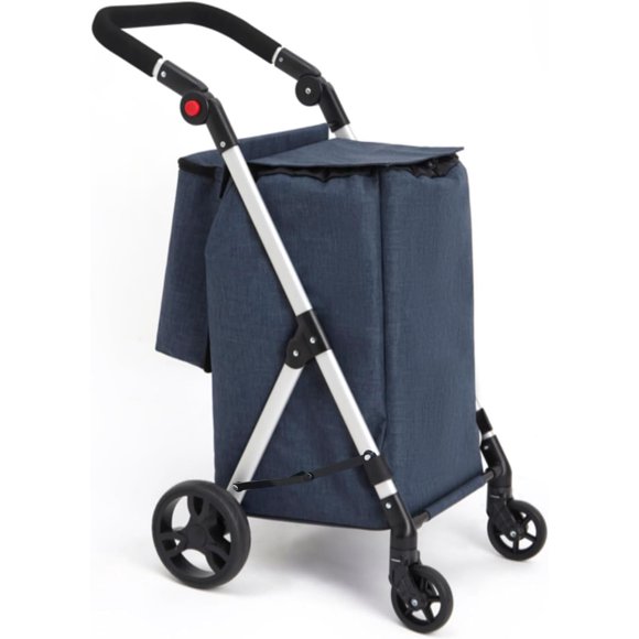 Kiffler Chariot de Courses Pliable avec Roues, Chariot d'Épicerie avec Sac de Courses Amovible et Imperméable, Chariot à Main Roulant Personnel, Chariots Utilitaires Grande Capacité pour le Transport des Courses (Bleu)