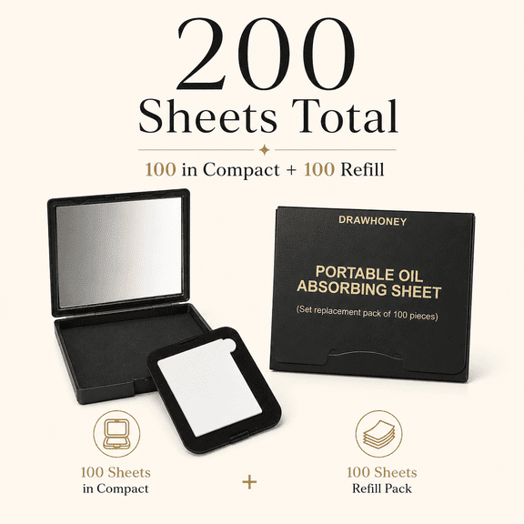 Multi-Pack Natural Plant Fiber Facial Oil Blotting Sheets with Built-In Mirror, Soft Puff & Extra Refills, Oil-Absorbing Paper Reduces T-Zone Shine Without Ruining Makeup, Portable Compact for School