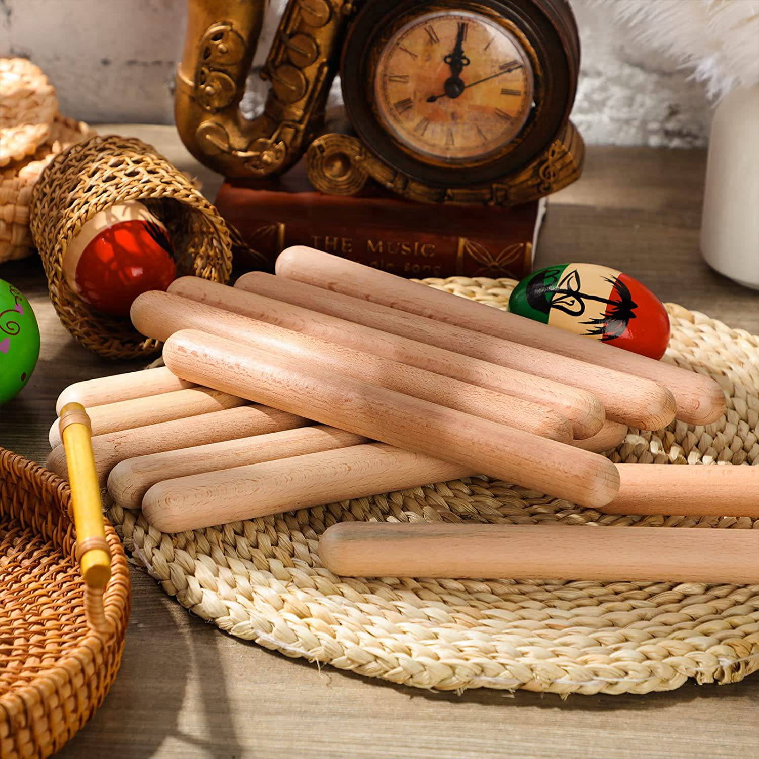 20Pieces 8 Inch Kids Rhythm Sticks Music Lummi Classical Wood Claves Musical Percussion Instrument