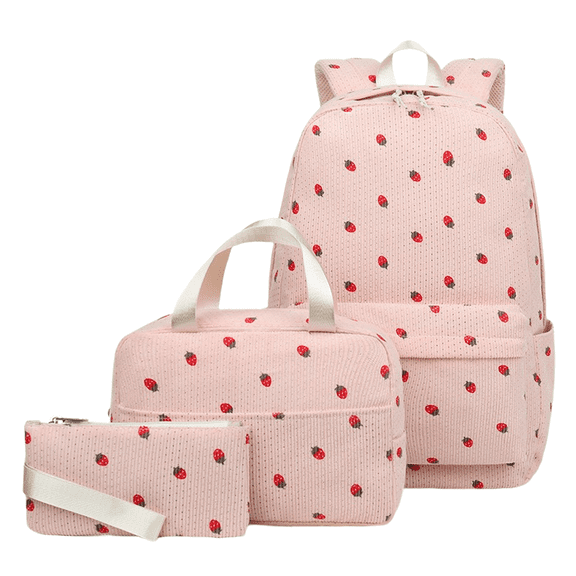 Corduroy Girls Backpack Set, 3PCS School Backpacks for Kids Elementary Middle School Bags with Lunch Box Pencil Case
