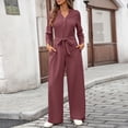 thumbnail image 4 of Tnhcen Women's High-Waist Tie-Waist Jumpsuit Long Sleeve Loose Jumpsuit Fit Casual Sportswear Plus Size S-XL Comfortable Stretchy Wide-Leg Trousers, 4 of 8