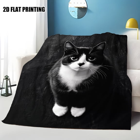 1pc Ultra Soft Cute Kitten Print Flannel Throw Blanket Cozy for Bed Sofa Chair Travel and Office Perfect for Relaxation and Holiday Gifts