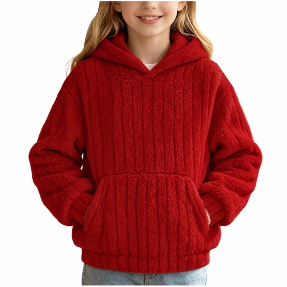 JZEJING Girls Hoodies Size 10-12 Solid Color Fleece Hooded Top Fall Winter Long Sleeve Pullover Sweatshirt with Pocket 2026