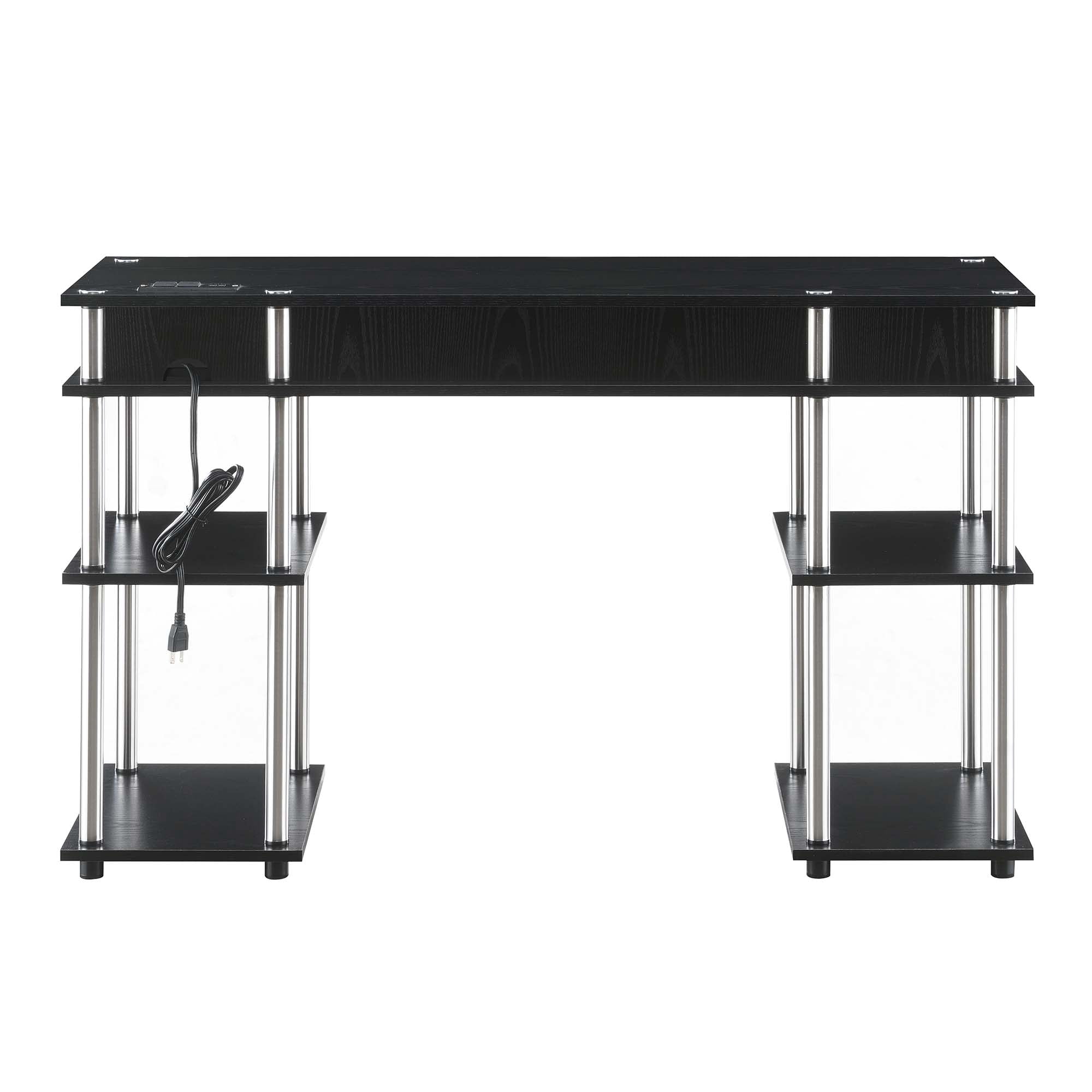 Convenience Concepts Designs2Go 30" Tall No Tools Student Desk with Charging Station and Shelves, Black