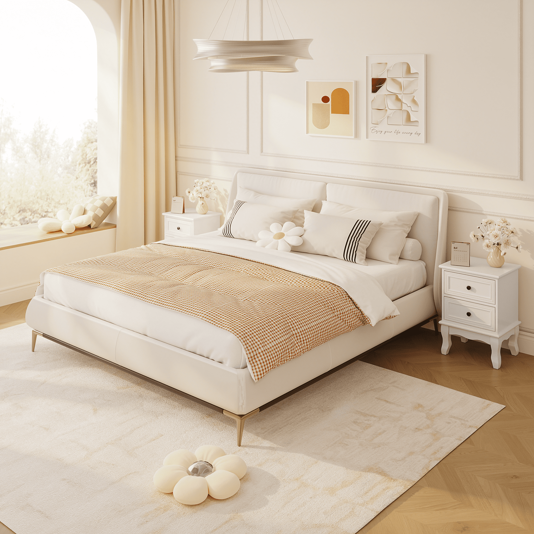 Modern White Nightstand with 2 Drawers, French Country Bedside Table with Elegant Carved Legs, Small End Table for Bedroom, Living Room, or Guest Room