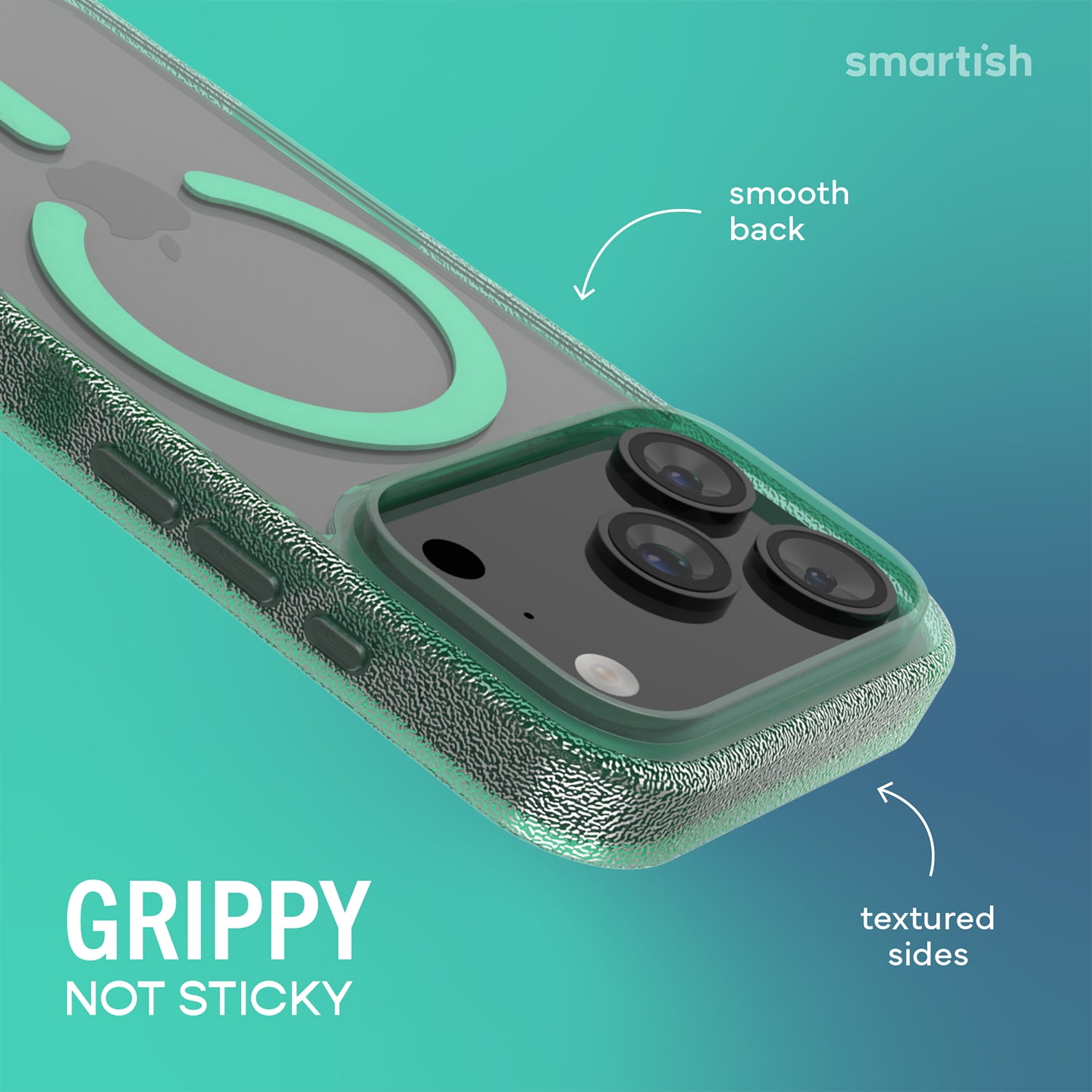 Smartish® iPhone 17 Pro MagSafe Clear Case - Gripmunk Magnetic Slim Case [Lightweight + Protective] Anti-Yellowing Thin Grip Clear Cover for Apple iPhone 17 Pro - Clearly Green