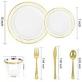 thumbnail image 2 of Elama 600 Piece Disposable Plastic Dinnerware Party Set for 100 Guests in White with Gold Trim, 2 of 4