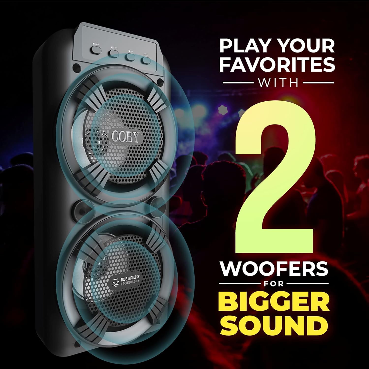 COBY True Wireless Bluetooth Speaker with Karaoke Microphone and LED Lights