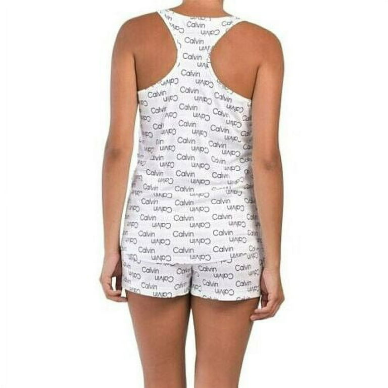 Calvin Klein Women\'s 2-Pc Print Lounge Shorts Set Tank Pj Sleep Soft Logo Double Cotton and Pajama