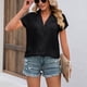 thumbnail image 5 of Blusa con cuello en V para mujer, manga corta, color puro, informal, de moda, camisas con botones para verano, negro, S, 5 of 8