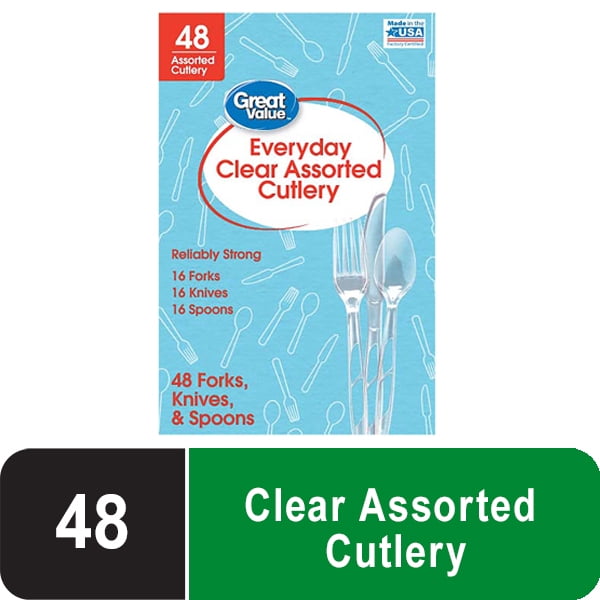 Great Value Clear Assorted Cutlery, (48 Pieces)