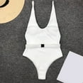 thumbnail image 4 of Nrmvnmi Women's Solid Color One Piece Monokini Swimsuits V-Neck Bathing Suits With Belted White-L Mothers Day Gifts, 4 of 7
