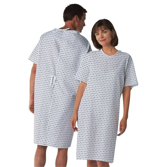 Medline Overlap Back Tie Patient Gown, Demure Print, Pack of 1