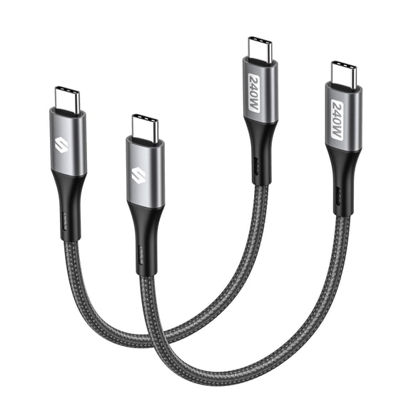 pannbo 2-Pack 240W USB C to C Cable 1FT Short Fast Charging Cord Compatible with iPhone 16 15 Series, MacBook iPad, Samsung Galaxy Pixel Laptop PD Charging Wire