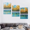 thumbnail image 4 of ONETECH Gold Ginkgo Tree Canvas Wall Art Nature Painting Modern Blue Landscape Mountain Artwork Fall Abstract Teal Scenery Picture Large Framed for Living Room Bedroom 12''x16''X3 Panels, 4 of 4