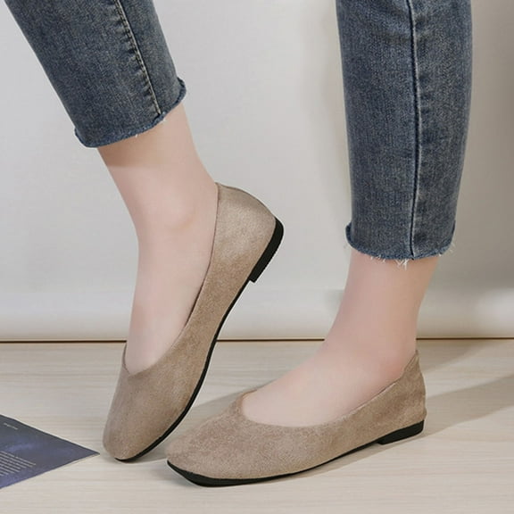 Tuobarr Womens Flats Shoes, Women's Round Toe Flat Mesh Flats Shoes, Women Girls Solid Shallow Casual Single Shoes, Comfort Soft Slip On Flats Shoes Beige