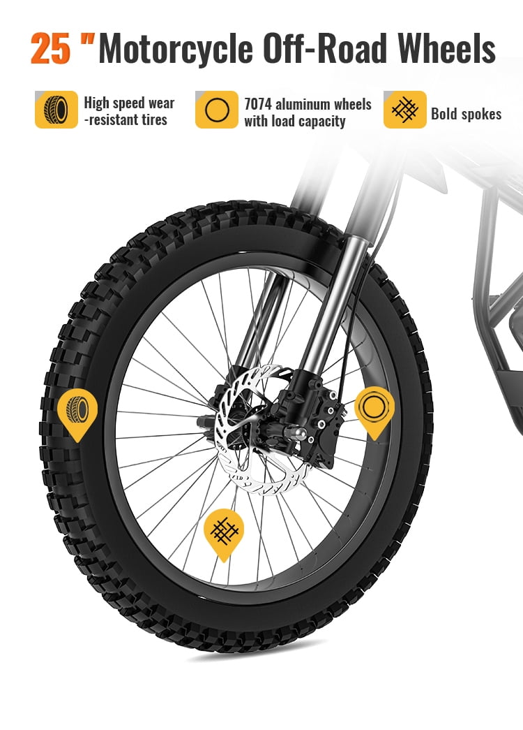 Ridingtimes GT73 Electric Dirt Bike for Adults,2400W Motor 48V18.2AH Dual Battary ebike dirt bicycles with 25" Tires Digital Screen Carbon Steel Black UL2849 One Seat
