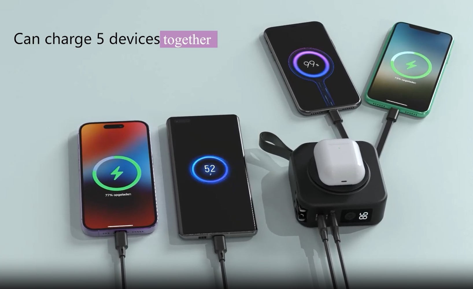 5 in 1 Super Charger Wireless Charging World Travel Charger and Adaptor 10000mah Power Bank - Black