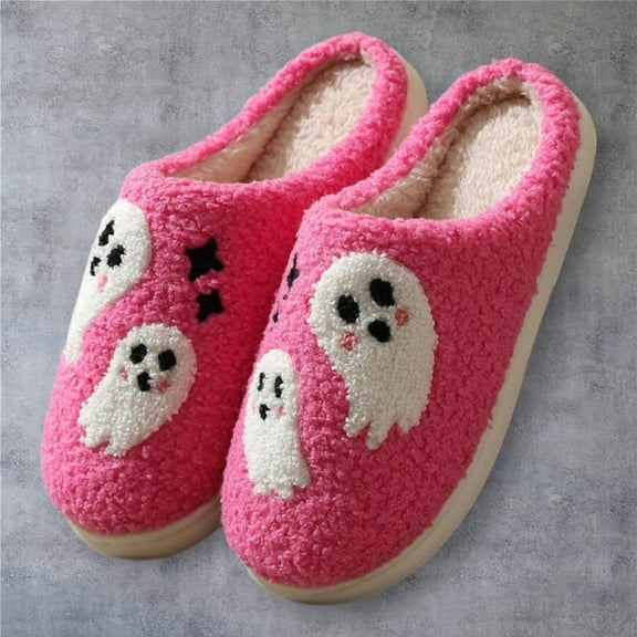Halloween Ghost Plush Slippers | Soft Fuzzy Indoor Shoes | Cozy Cute House Slippers