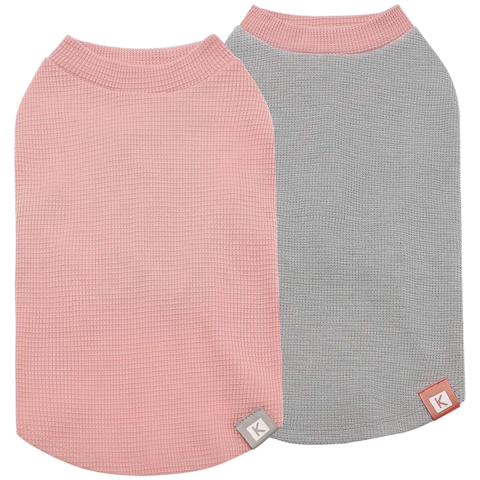 KYEESE 2Pack Waffle Dog Shirts Pink+Grey Dog Shirt for Small Dogs S