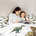 thumbnail image 5 of Homewish Safari Animaml Dinosaur Queen Comforter Set,Ancient Dino Bedding Sets,White Green Brown Bedding Comforter Set For Boy Kids,Microfiber Bedroom Decor Reversible,3-Piece, 5 of 8