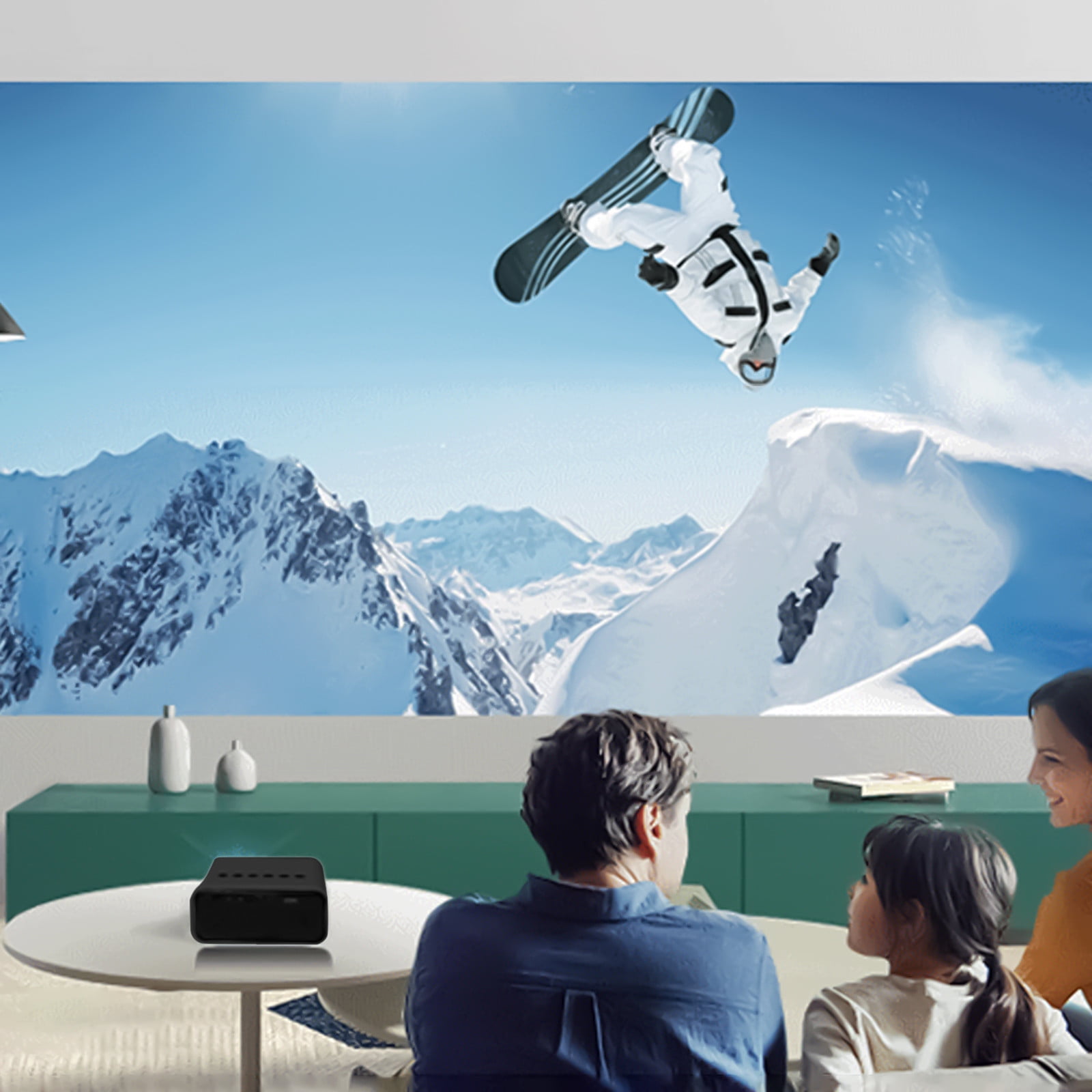 Nkmbld Smart Projector with WiFi and Bluetooth, Portable Outdoor Movie Projector Home Movie LED Video Projector with USB Interface and Remote Control for Home Entertainment