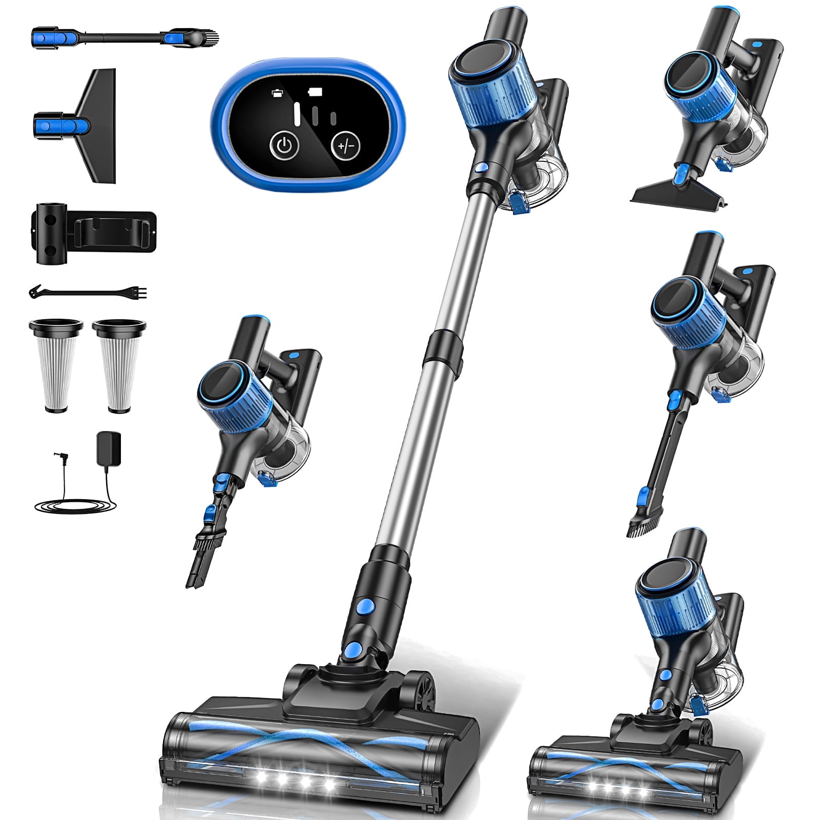 Cocbny Cordless Vacuum Cleaner,Self Standing 30Kpa 8 in 1 Lightweight Stick Vacuum, Anti-Tangle Vacuum, 40mins Runtime Rechargeable Vacuums for Home, Hardwood Floor, Carpet, Pet Hair, Blue