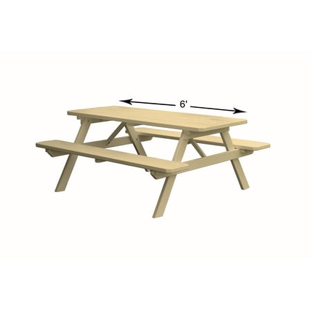8 foot Wooden Picnic Table with Attached Wooden Benches 