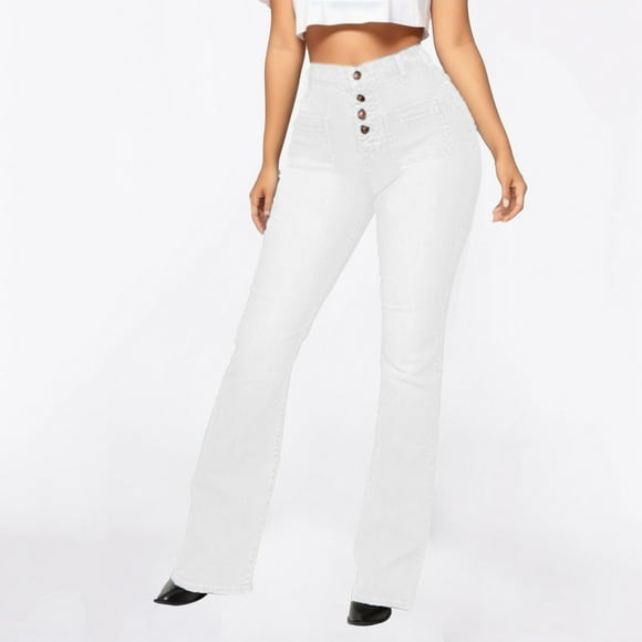 Bmisegm Women's Slim Y2K Flare Bell Jeans, White, XXL